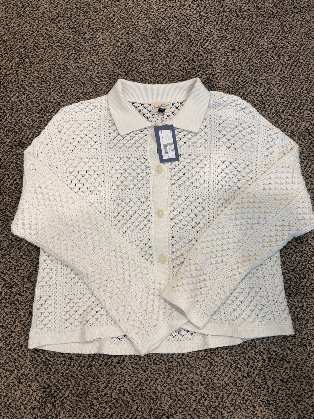 Universal Thread Cream Open-Knit Polo Cardigan